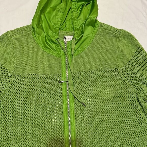 Vintage Neon Green Zenergy by Chico's Linen/Cotton Crocheted Hooded Jacket - Picture 3 of 10